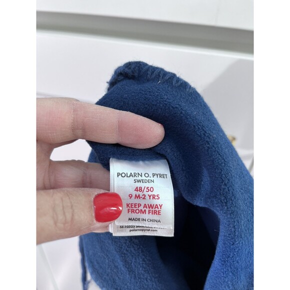 Polarn O Pyret Wind Fleece Winter Hat Red Blue Sweden 9mths-2 yrs Wool - Picture 6 of 9
